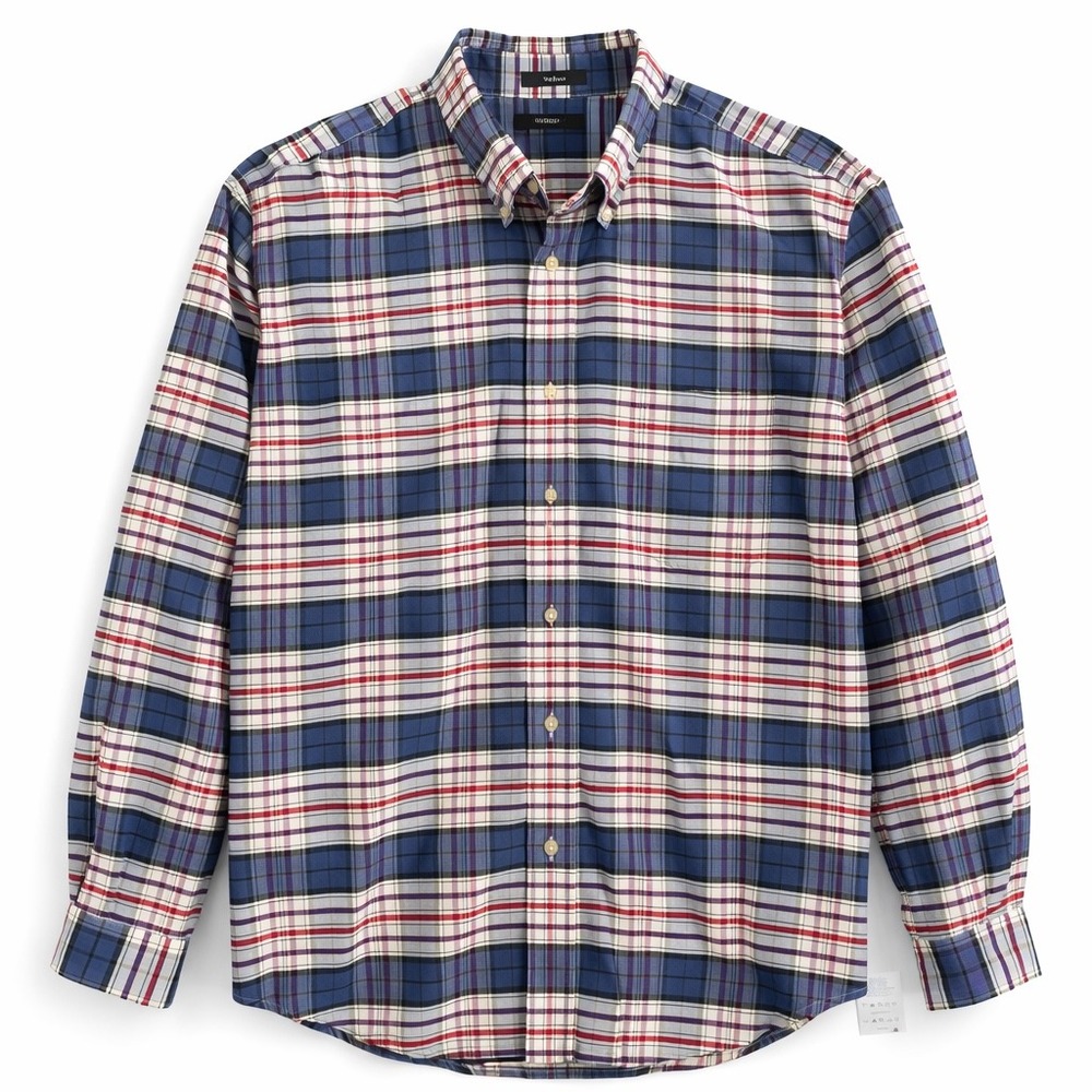 Lands End Mens 17-36 Tailored Fit Tall No Iron Plaid Button Down Shirt July 4th